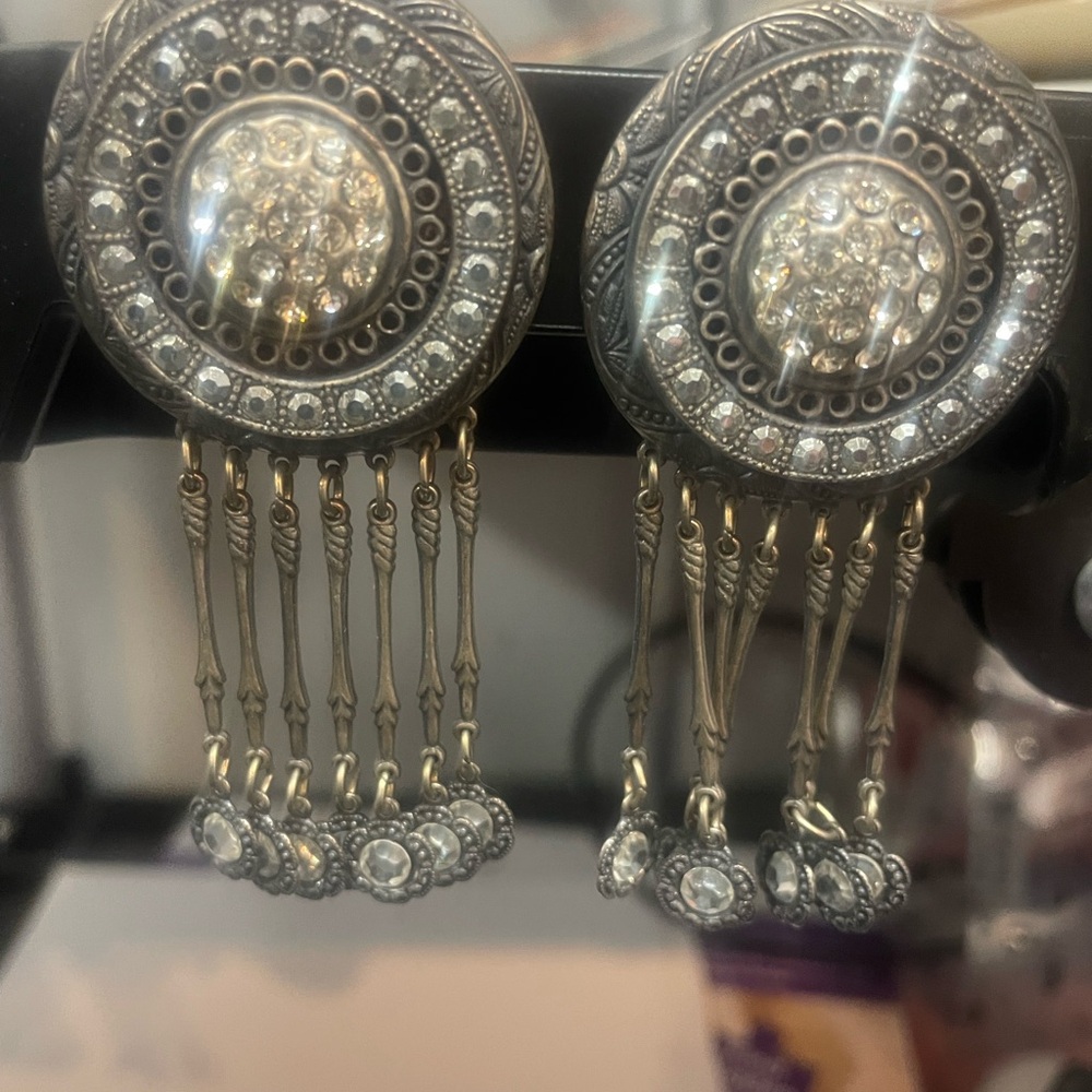 Ethnic Silver Dangle Earrings with Geometric Patterns